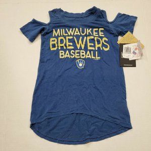 NWT Milwaukee Brewers Baseball Blue Fashion Shirt Youth Girls 4/5 New With Tags